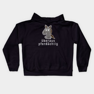 German Bad Pun "Überaus Pferdächtig" Suspicious Horse Kids Hoodie